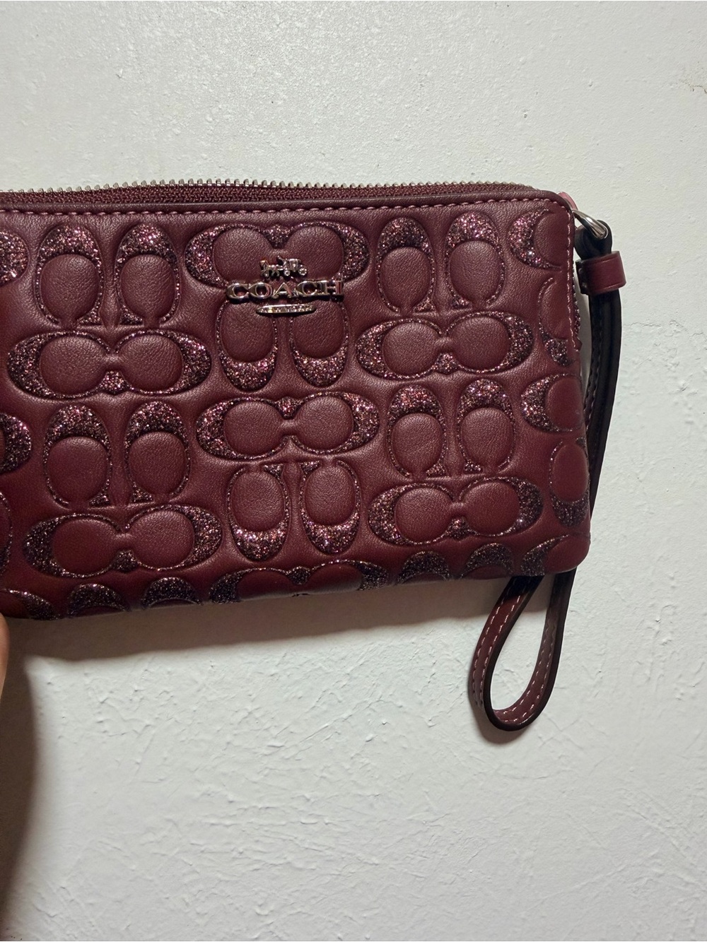 Coach Signature Quilted Wristlet in Burgundy
